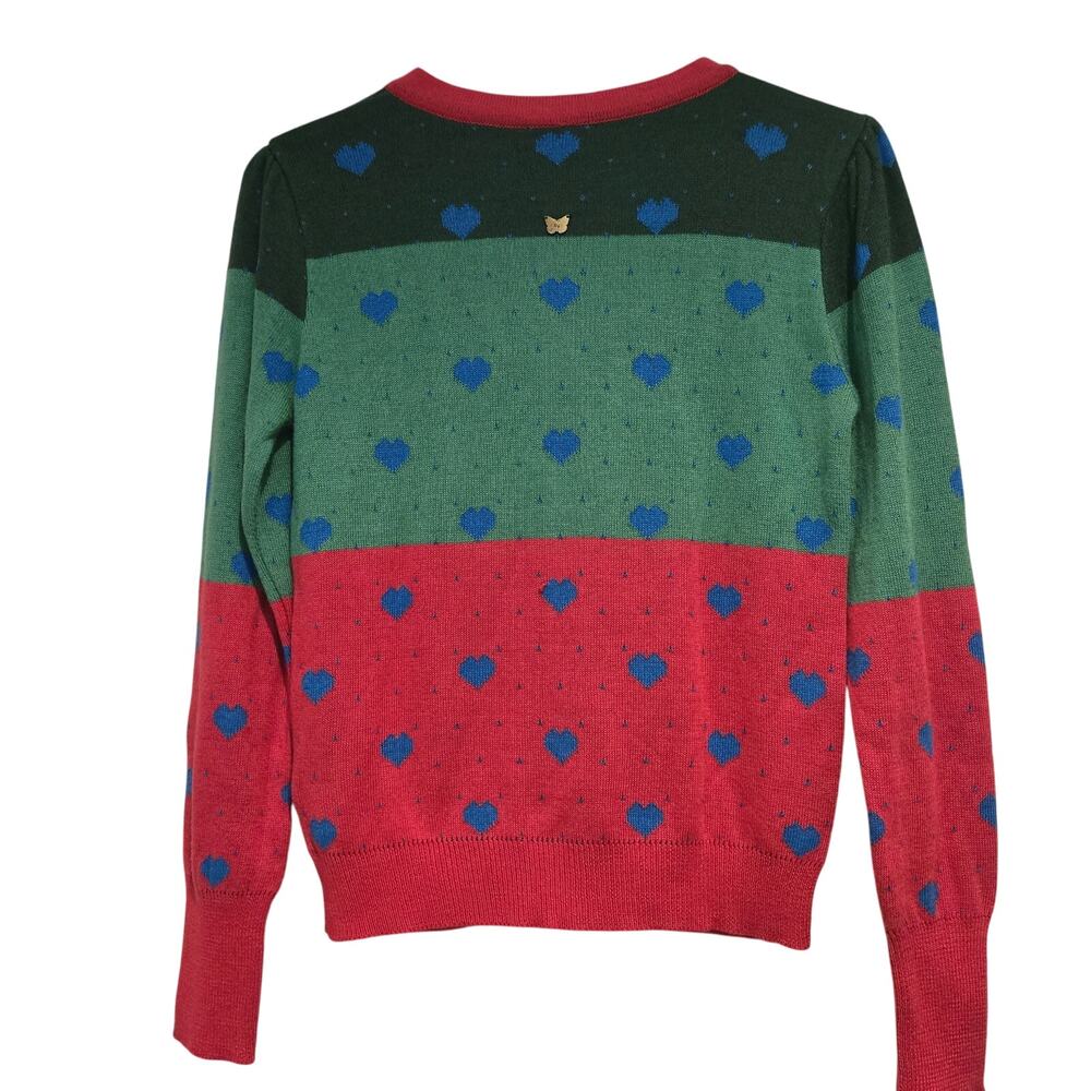 Benito Fernández 100% Wool Heart Cardigan Maximalist Color-Block Knit - Size S - Picture 3 of 8